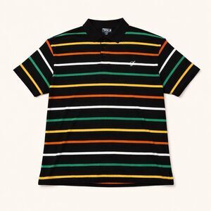 Southpole Polo Shirt Mens M Sriped Baggy Streetwear Hiphop Black S/S Y2K VTG